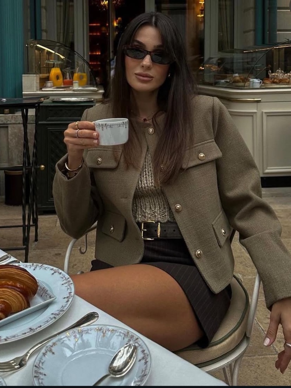 NWT Zara Blogger Fave Flap Jacket in Khaki Olive Green Gold Size Small